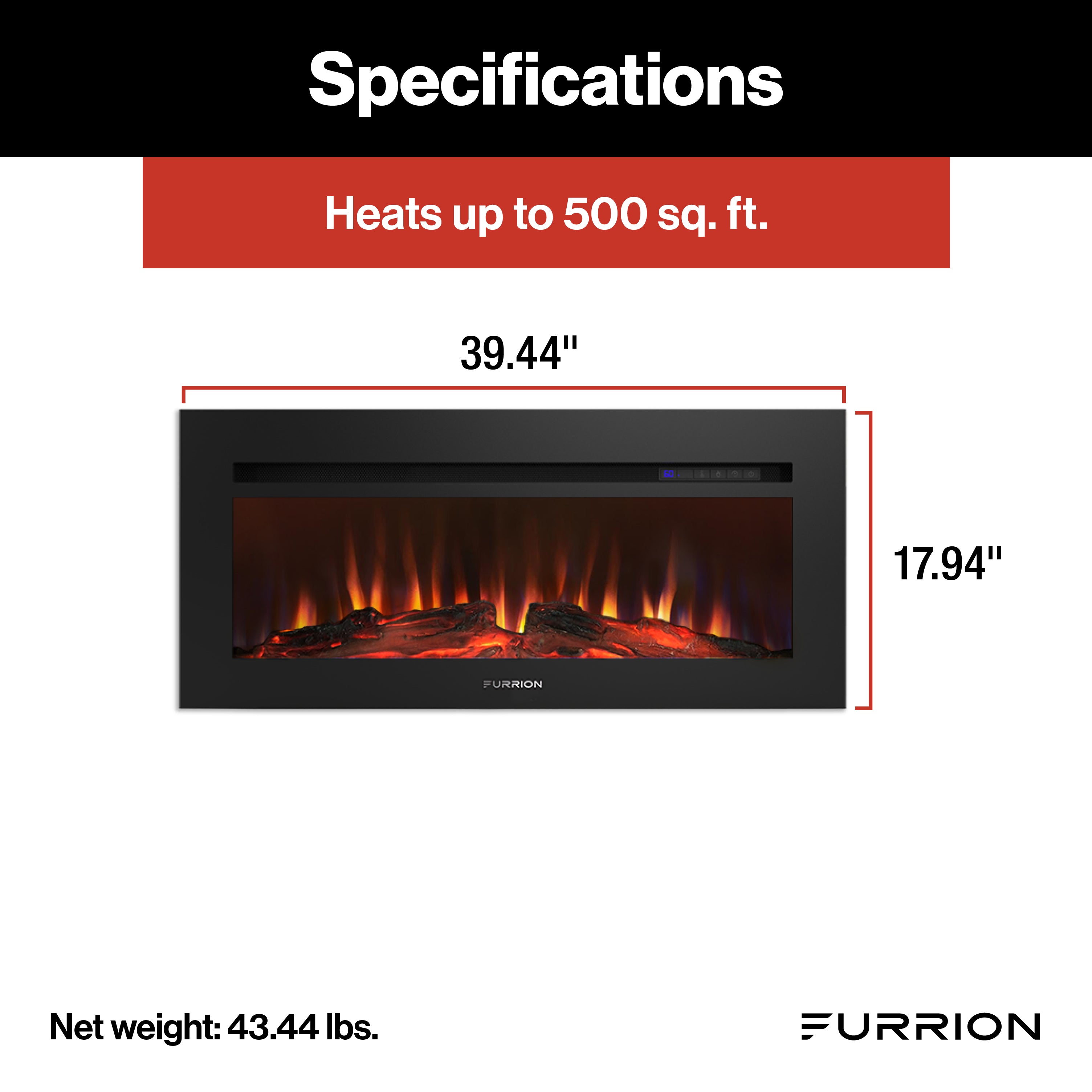 Furrion Built-In Electric RV Fireplace - Wood Platform