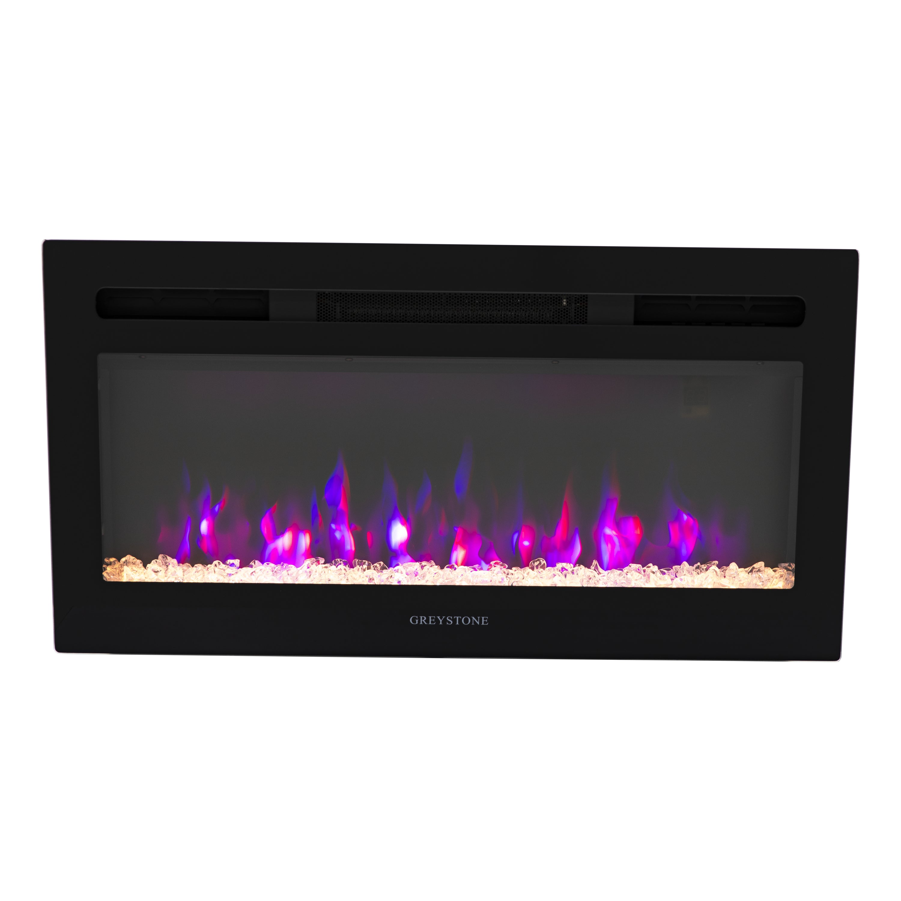 Greystone Black Fireplace with Crystal Log Set