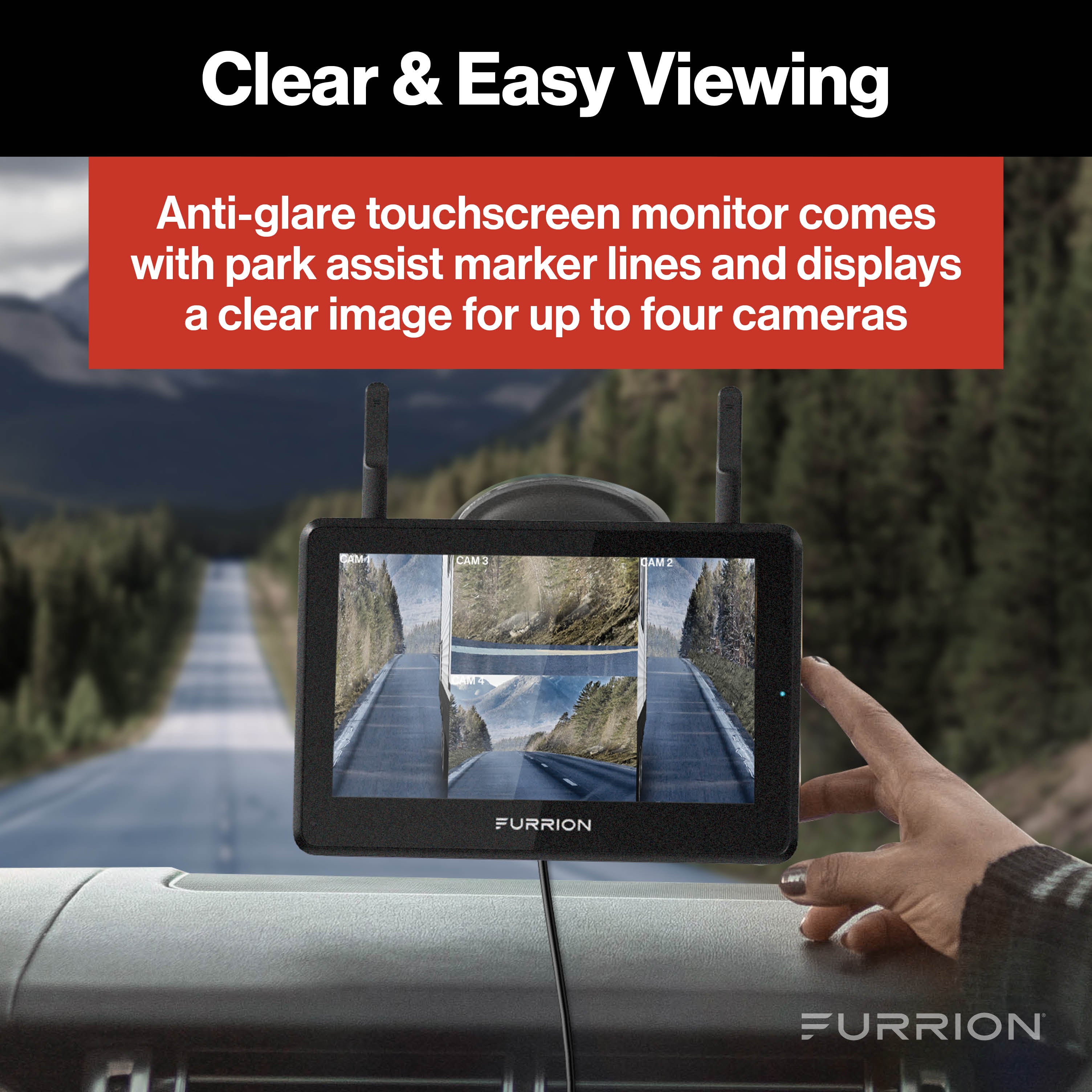 Furrion Vision S®+ RV Backup Camera System - 5" Monitor, Side Cameras, Rear Sharkfin Camera # FOS5HTAEN