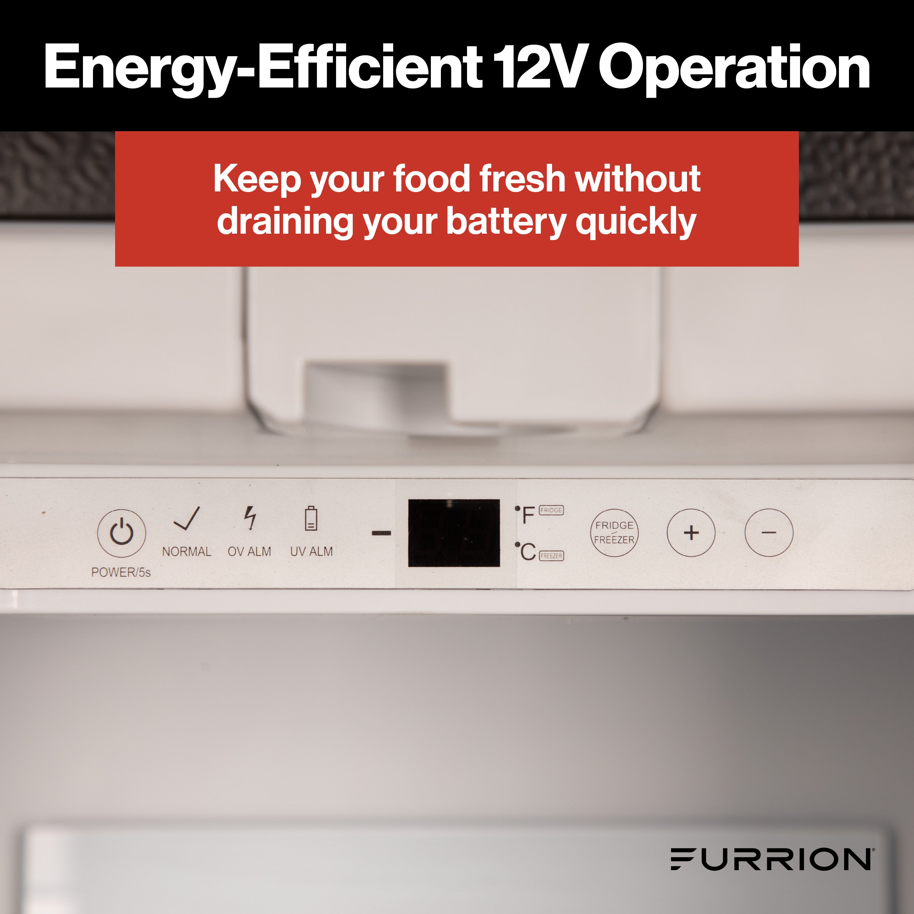 Furrion RV Refrigerator - 12V, 10.7 cu. ft., Dual Swing Doors, Bottom Drawer Freezer, Black Glass Finish #FCR10DCGBA-BG-DS