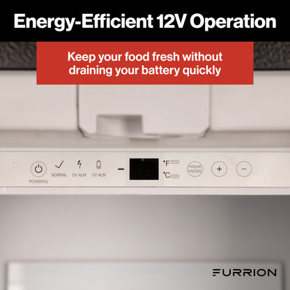 Furrion RV Refrigerator - 12V, 10.7 cu. ft., Dual Swing Doors, Bottom Drawer Freezer, Black Glass Finish #FCR10DCGBA-BG-DS